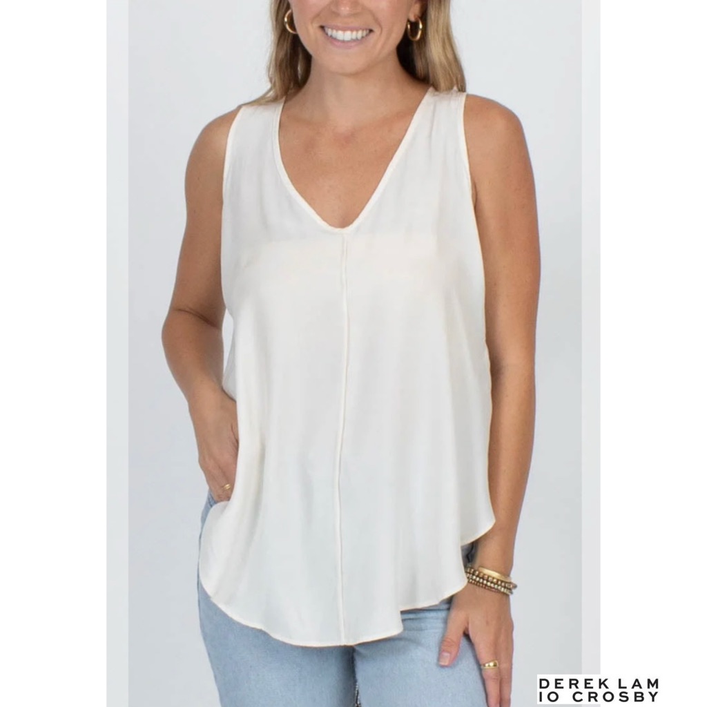10 Crosby Derek Lam White Silk Black Mesh Back Camisole/Tank Style Top